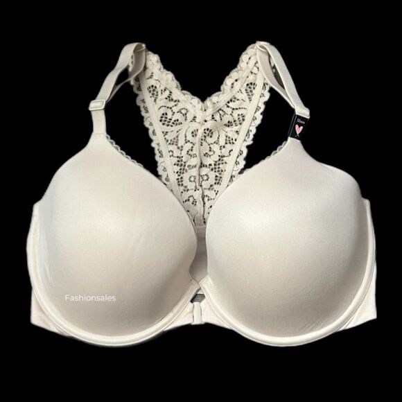 Victorias Secret Body Lined Demi Supersoft Smooth Lace Racerback Bra Champagne - Picture 5 of 7